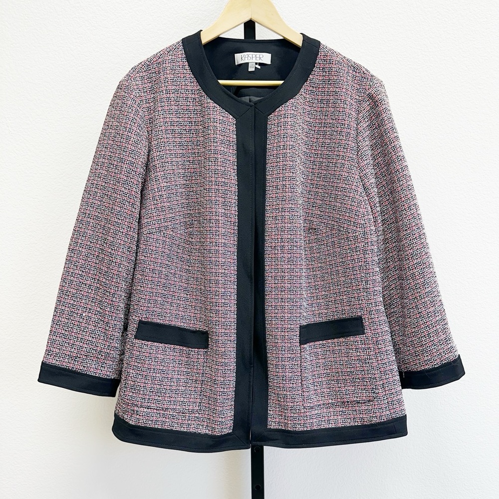 Kasper Women’s Plus Size Tweed Framed Cardigan Jacket Red Fire Multi 24W